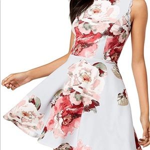Fit and Flare blue floral semi formal dress